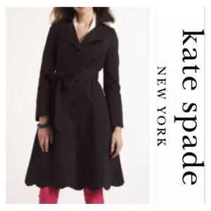 Kate Spade X Florence Broadhurst Black Scalloped Hem Trench Coat Jacket Belt 6